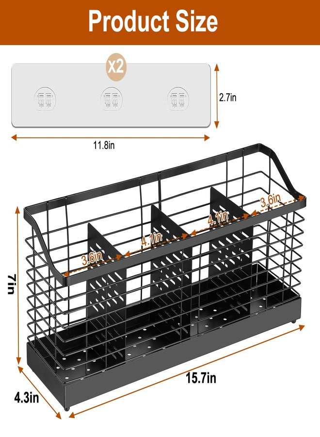 MYITYARD Utensil Holder for Kitchen Counter, Large Cooking Utensil Organizer with 4 Compartments, Matte Black Kitchen Organization for Countertop, Forks, Knives, Spoons, Cooking Tools - Image 2